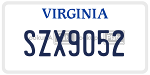 SZX9052  license plate in VA