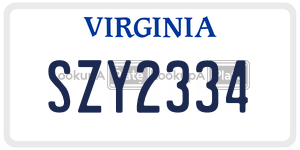 SZY2334  license plate in VA