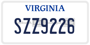SZZ9226  license plate in VA