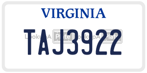 TAJ3922  license plate in VA