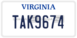 TAK9674  license plate in VA