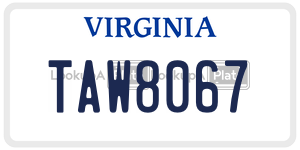 TAW8067  license plate in VA