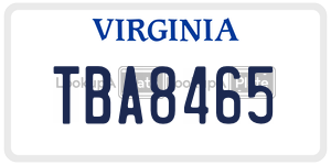 TBA8465  license plate in VA