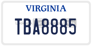 TBA8885  license plate in VA
