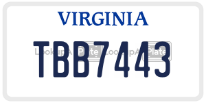 TBB7443  license plate in VA
