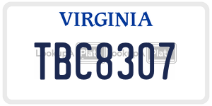 TBC8307  license plate in VA