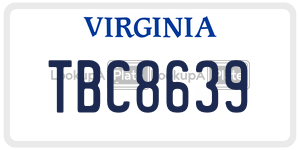 TBC8639  license plate in VA