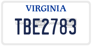 TBE2783  license plate in VA
