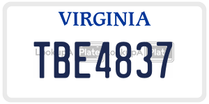 TBE4837  license plate in VA