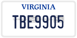 TBE9905  license plate in VA