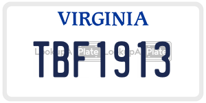 TBF1913  license plate in VA