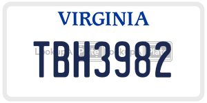 TBH3982  license plate in VA