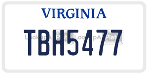 TBH5477  license plate in VA
