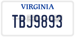 TBJ9893  license plate in VA