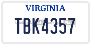 TBK4357  license plate in VA