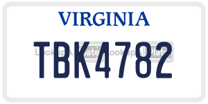 TBK4782  license plate in VA