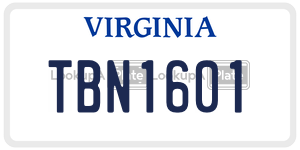 TBN1601  license plate in VA