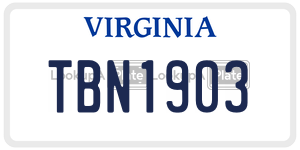 TBN1903  license plate in VA