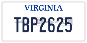 TBP2625  license plate in VA