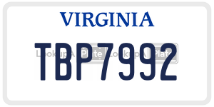 TBP7992  license plate in VA