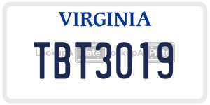 TBT3019  license plate in VA