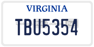 TBU5354  license plate in VA