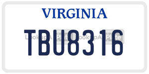TBU8316  license plate in VA