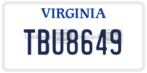 TBU8649  license plate in VA