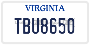 TBU8650  license plate in VA