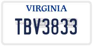 TBV3833  license plate in VA