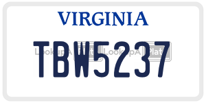 TBW5237  license plate in VA