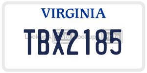TBX2185  license plate in VA