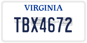 TBX4672  license plate in VA