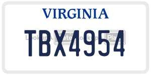 TBX4954  license plate in VA