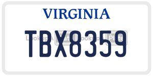 TBX8359  license plate in VA