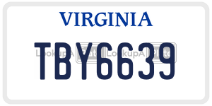 TBY6639  license plate in VA