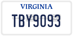 TBY9093  license plate in VA