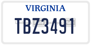 TBZ3491 license plate in Virginia