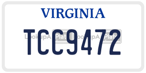 TCC9472  license plate in VA