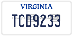 TCD9233  license plate in VA