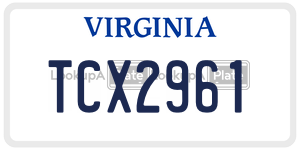 TCX2961  license plate in VA