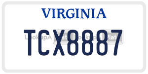TCX8887  license plate in VA