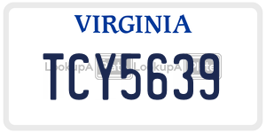TCY5639  license plate in VA