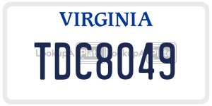 TDC8049  license plate in VA