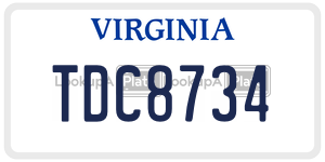 TDC8734  license plate in VA