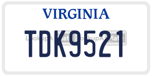 TDK9521  license plate in VA