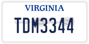 TDM3344  license plate in VA