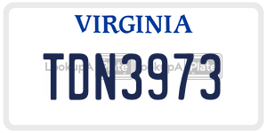 TDN3973  license plate in VA