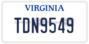 TDN9549  license plate in VA