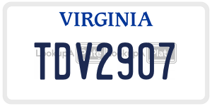 TDV2907  license plate in VA